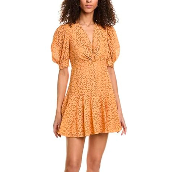 Sandro Kendal Broderie Anglaise Orange V-Neck Cotton Dress, size FR38/US6 - Picture 1 of 10